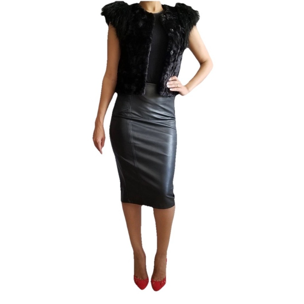 Vintage Women's Skaist Taylor Neiman Marcus Faux Fur‎ Vest Black Medium Pockets - Picture 2 of 16